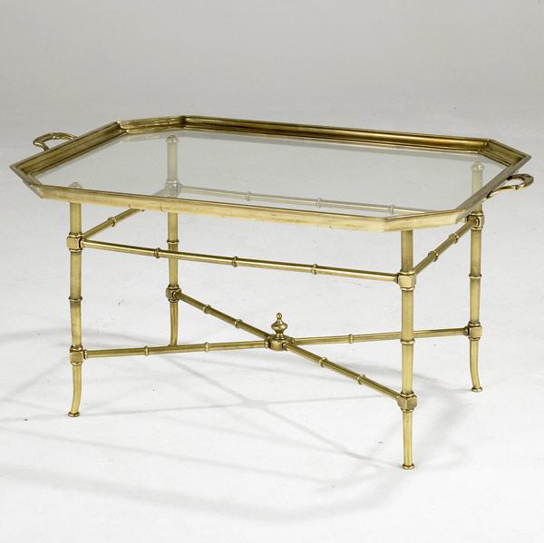 Appraisal: BAKER Solid brass and glass tray table its base in