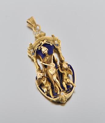 Appraisal: A Diamond Enamel and Gold Figural Pendant k yellow gold