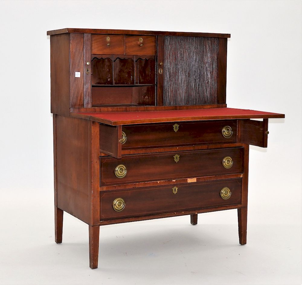 Appraisal: American Mahogany Lady's Tambour Writing Desk United States Circa Sheraton