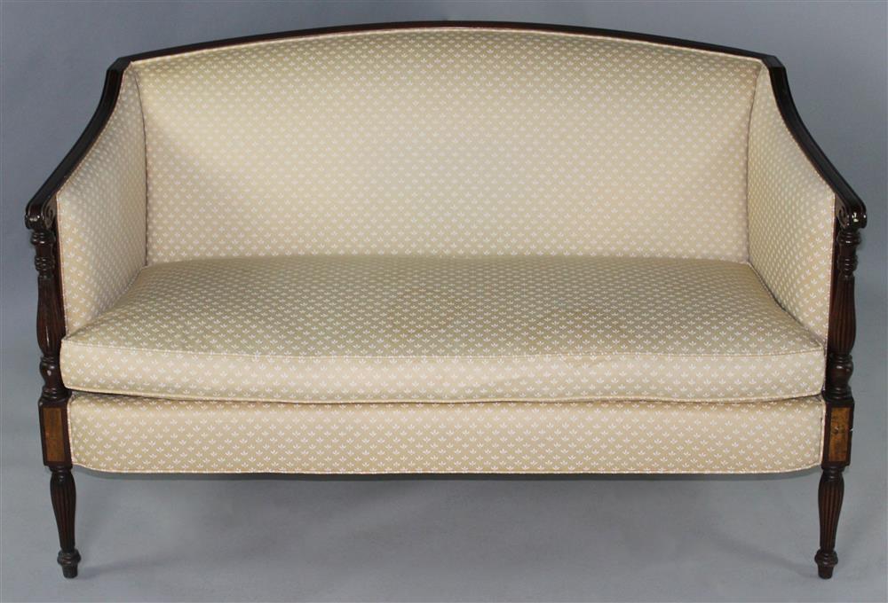 Appraisal: HEPPLEWHITE STYLE INLAID MAHOGANY LOVESEAT with an arched back with