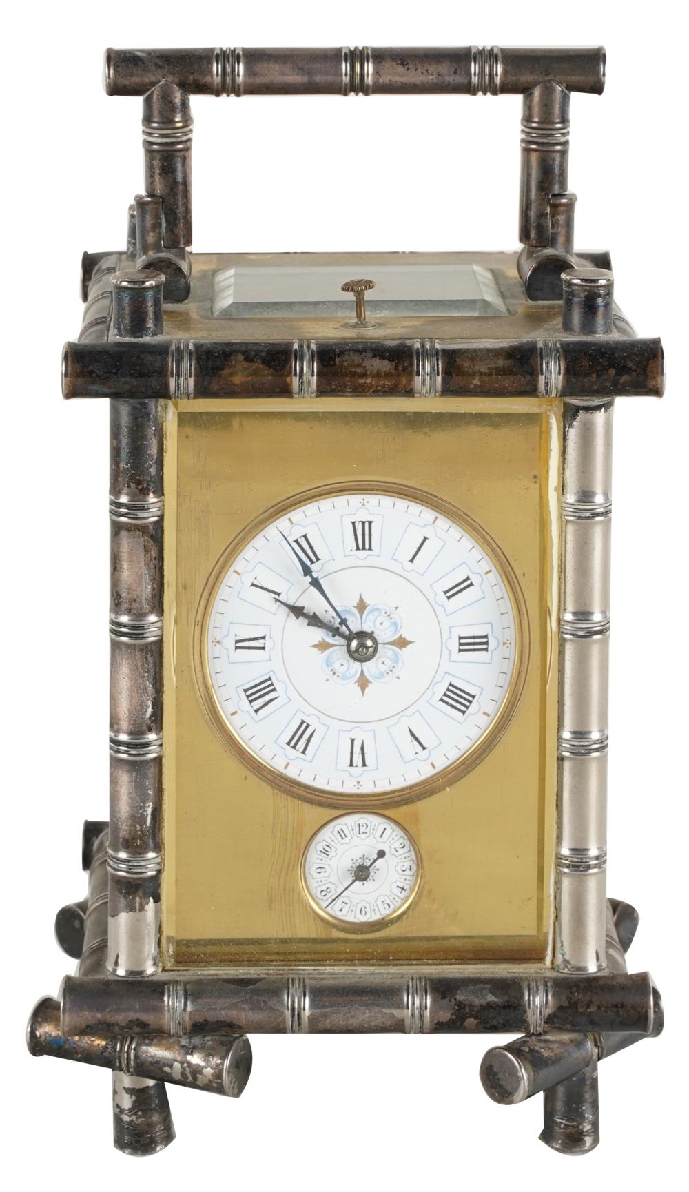 Appraisal: FRENCH AIGUILLES CARRIAGE CLOCK WITH ALARMsilverplate signed to movement the