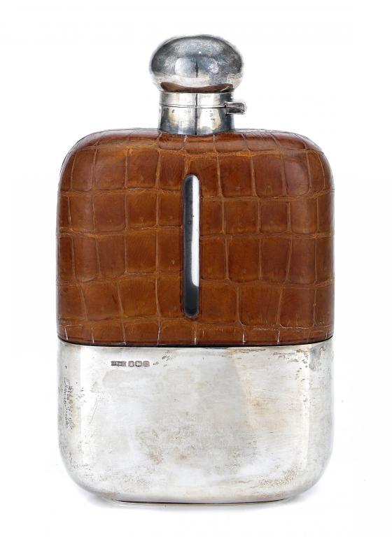 Appraisal: A GEORGE V SILVER-MOUNTED GLASS HIP FLASK OF UNUSUALLY LARGE