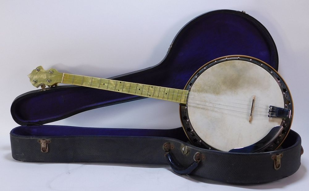 Appraisal: Vintage - 's Celluloid Tenor Resonator Banjo United States C