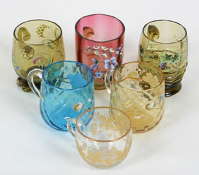 Appraisal: Lot of early glass handled punch cups gilt and paint