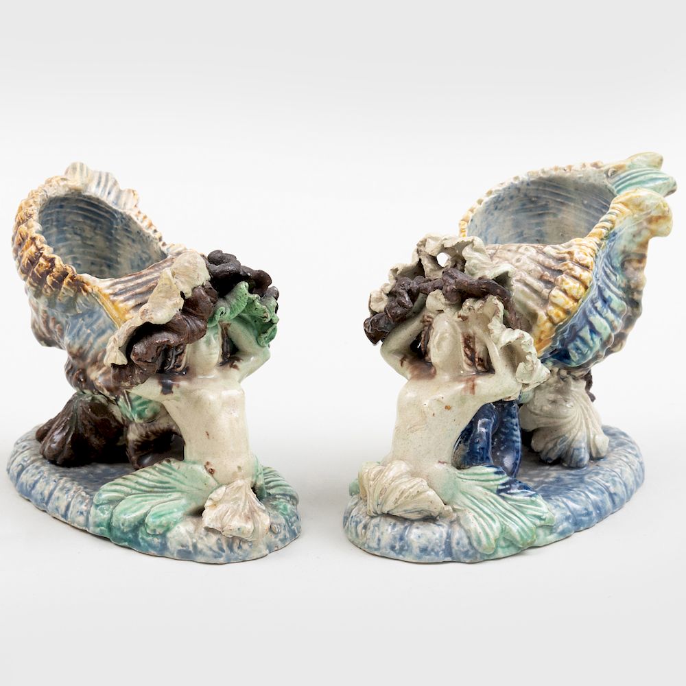 Appraisal: Pair of Staffordshire Pearlware Shell Form Salts in long Condition