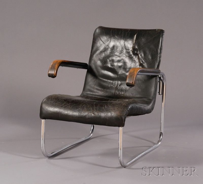 Appraisal: Modernist Lounge Chair Chrome plated tubular steel and leather Similar