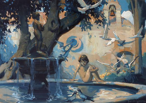 Appraisal: Duncan Gleason - Child by a Mission Fountain signed 'Duncan