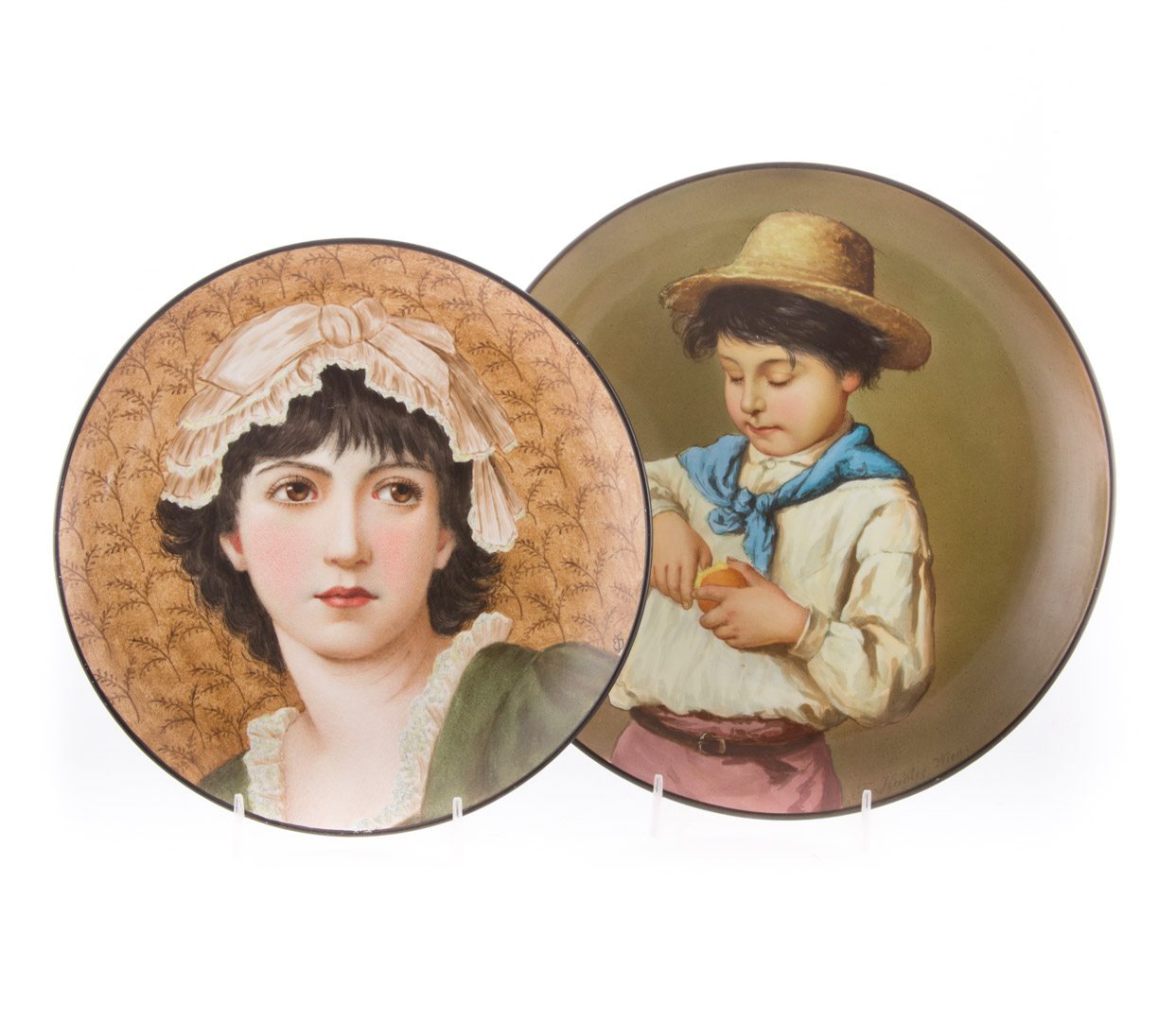 Appraisal: English and German painted portrait plates in and in Diam