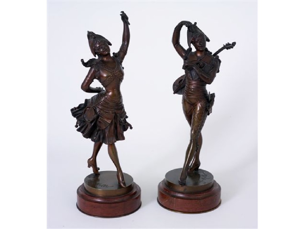 Appraisal: PAIR OF FRENCH BRONZE FIGURES OF HARLEQUIN AND COLUMBINE EARLY