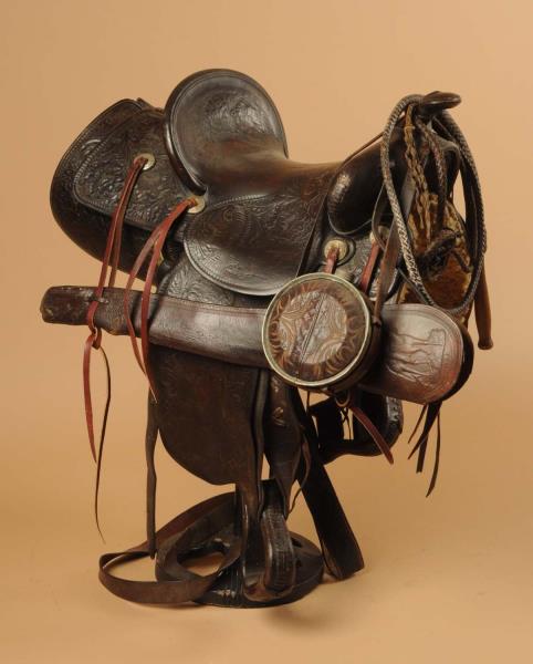 Appraisal: Cowboy Saddle Marked Porter Phoenix Arizona with cow head in