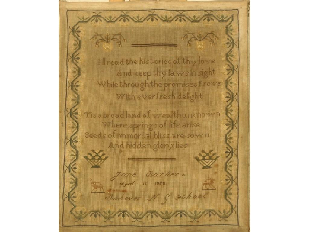 Appraisal: A Victorian sampler worked by Jane Barber aged dated a