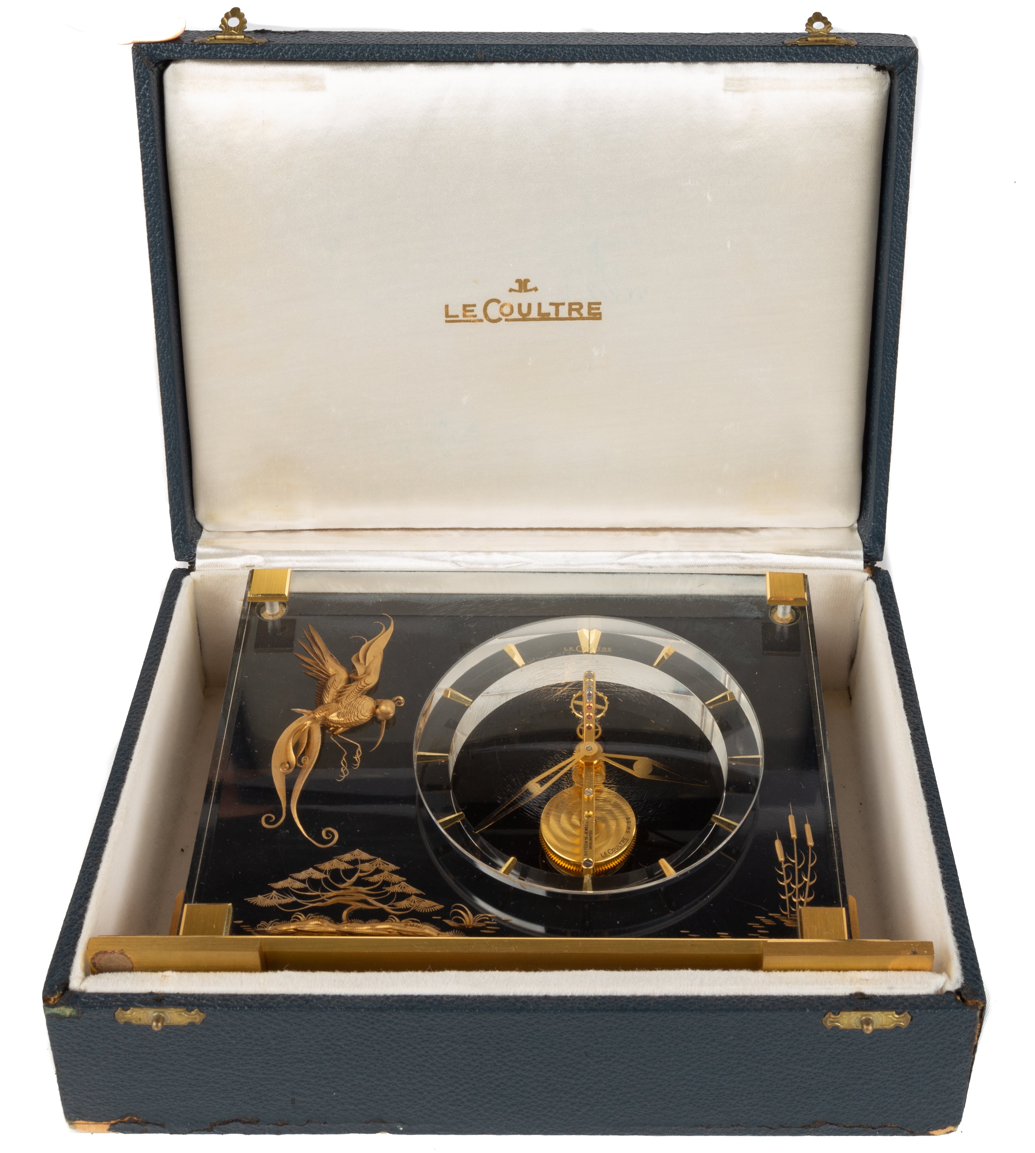 Appraisal: JAEGER-LECOULTRE MARINA CHINOISERIE MANTEL CLOCK Gilt brass lucite with applied