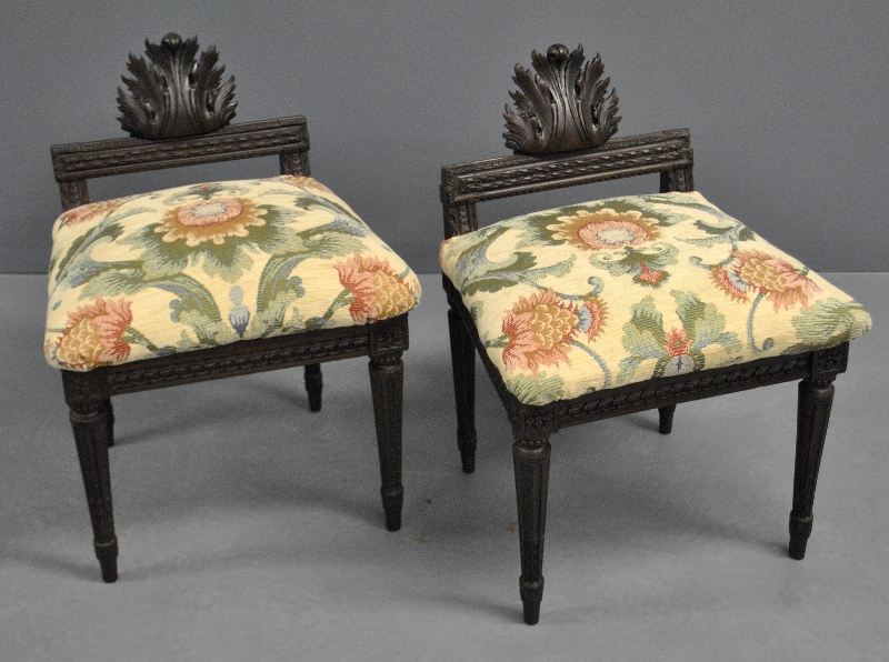 Appraisal: - Pair of French style mahogany footstools with acanthus carved