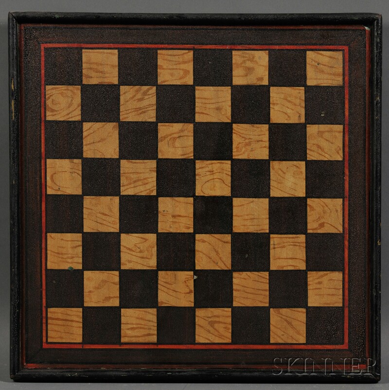 Appraisal: Grain-painted and Decorated Wood Checkerboard New England late th century