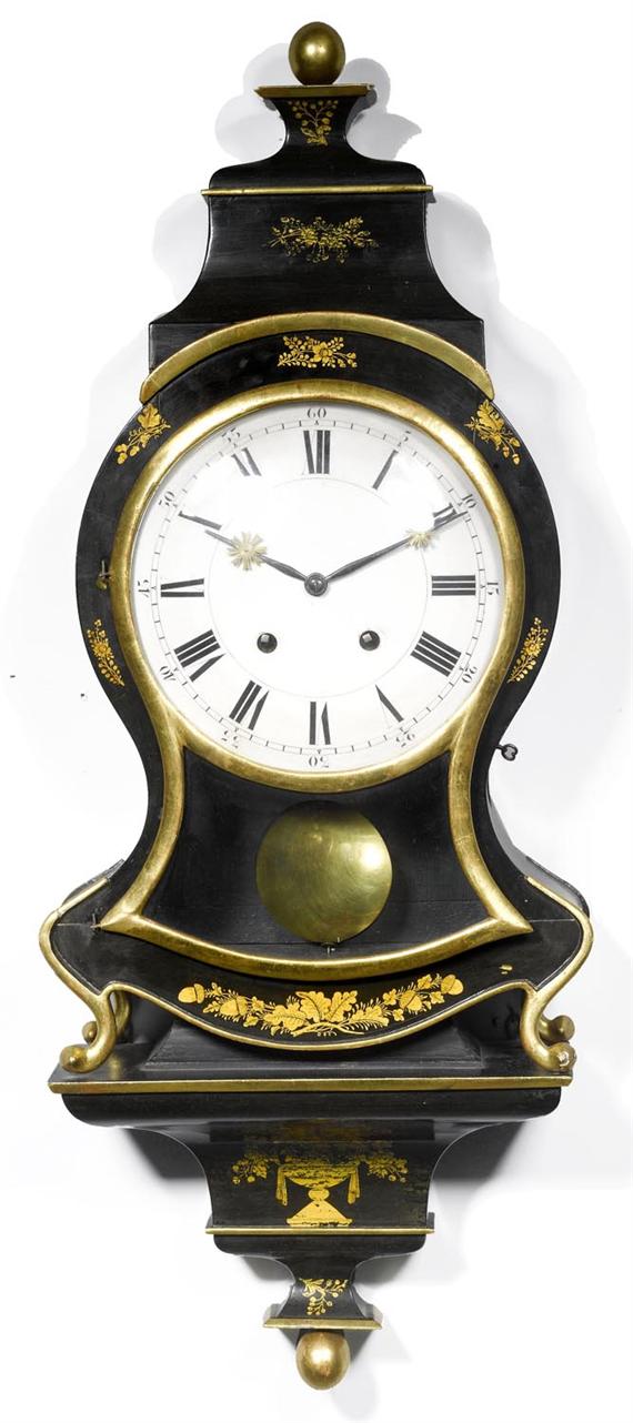 Appraisal: BRACKET CLOCK Neuchatel middle th cent Black lacquered case with