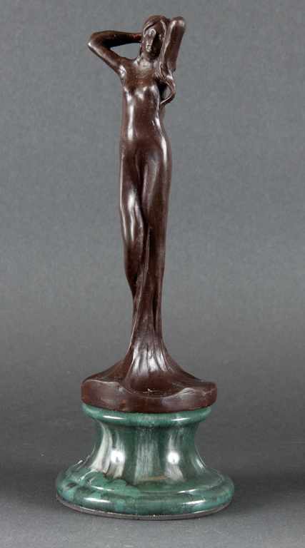 Appraisal: Art Nouveau style patinated bronze female nude figure mounted on