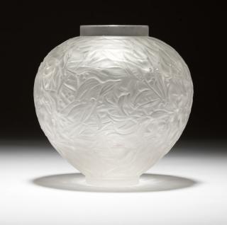 Appraisal: A Rene Lalique ''Gui'' art glass vase Circa molded signature