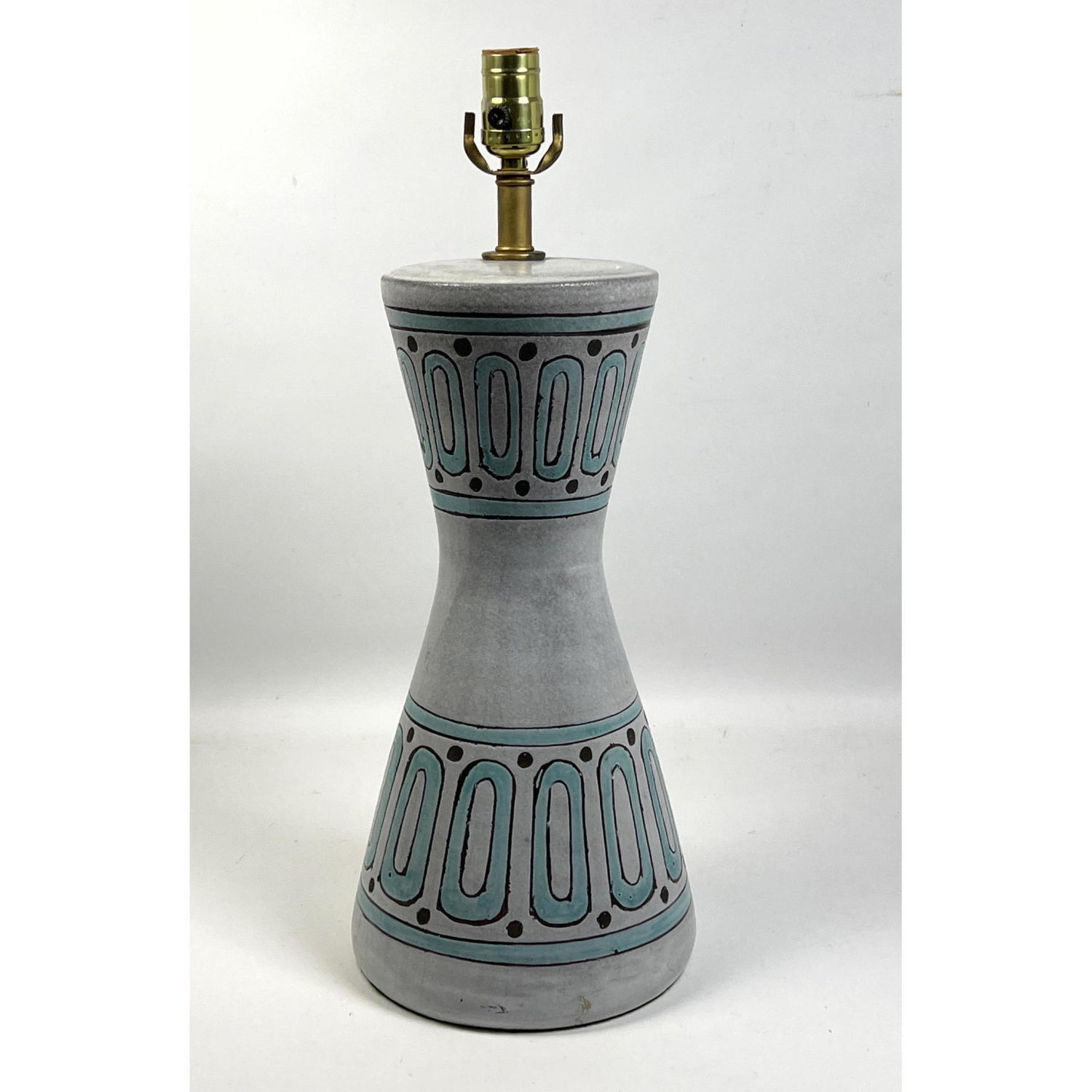 Appraisal: Modernist Corseted Pottery Table Lamp Gray glaze with incised aqua