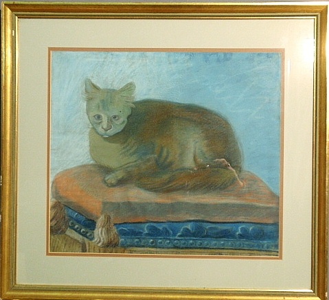 Appraisal: - Unusual French pastel drawing of a cat th th