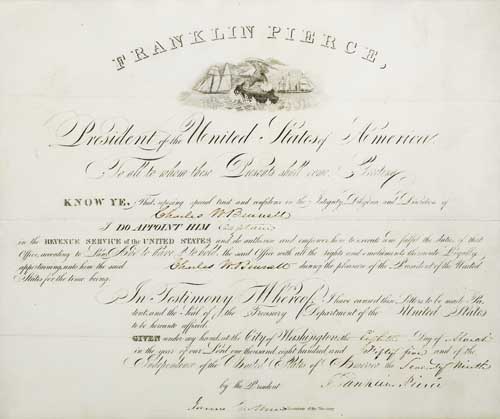 Appraisal: PIERCE FRANKLIN Partly-printed vellum Document Signed as President appointing Charles