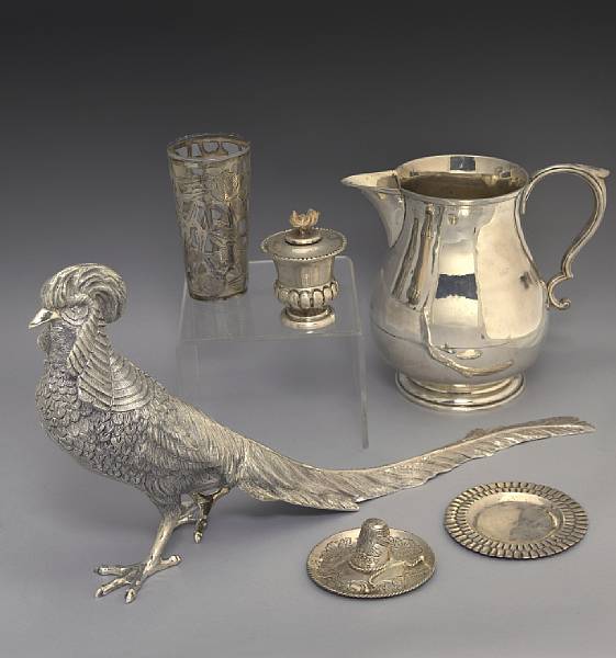 Appraisal: A group of Mexican silver table articles Comprising figure of