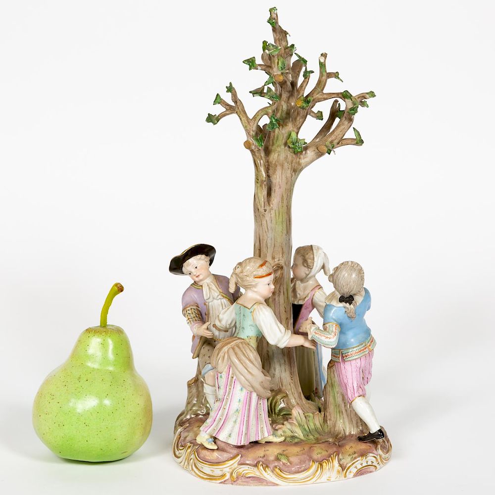 Appraisal: Meissen Children and Tree Porcelain Figurine th century Meissen German