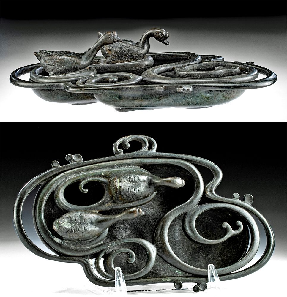 Appraisal: Japanese Meiji Bronze Bowl w Geese on Pond ca East