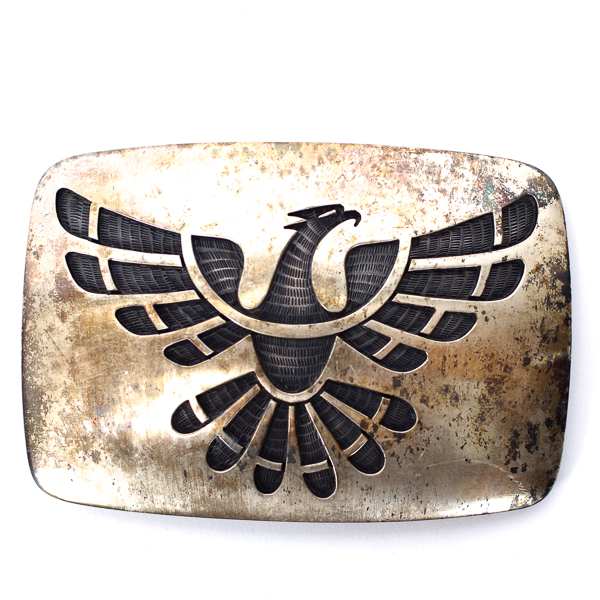 Appraisal: LARGE Native American silver belt buckle with shadowbox stylized eagle