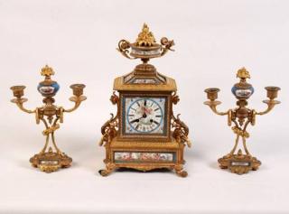 Appraisal: PIECE DORE BRONZE AND SEVRES CLOCK SET WITH CLOCK HAVING