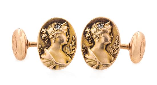 Appraisal: Sale Lot A Pair of Art Nouveau Karat Rose Gold