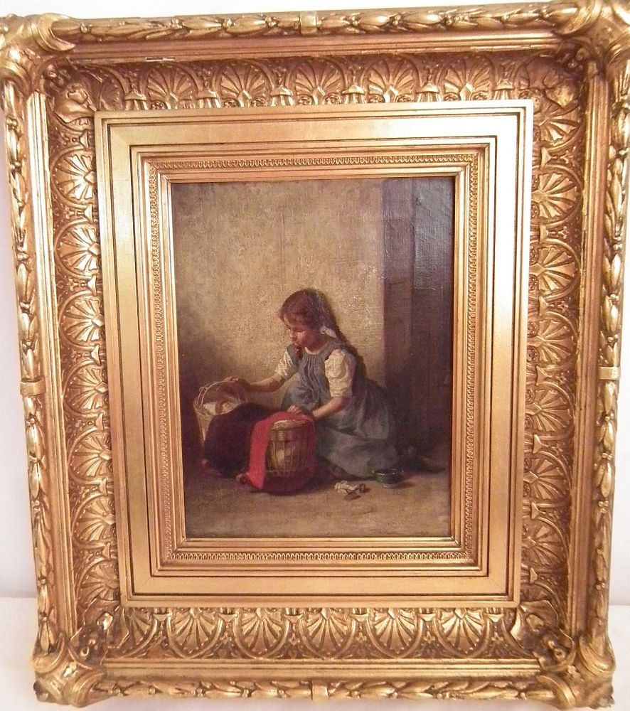 Appraisal: WH LIPPINCOTT GENRE OIL PAINTING Charming Victorian oil painting depicting