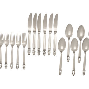 Appraisal: A Set of Eighteen Georg Jensen Acorn Silver Flatware Articles