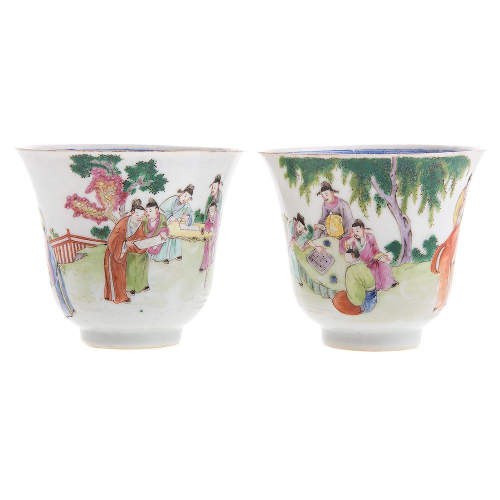 Appraisal: Pair Chinese Famille Rose Porcelain Cups early Republic period exterior