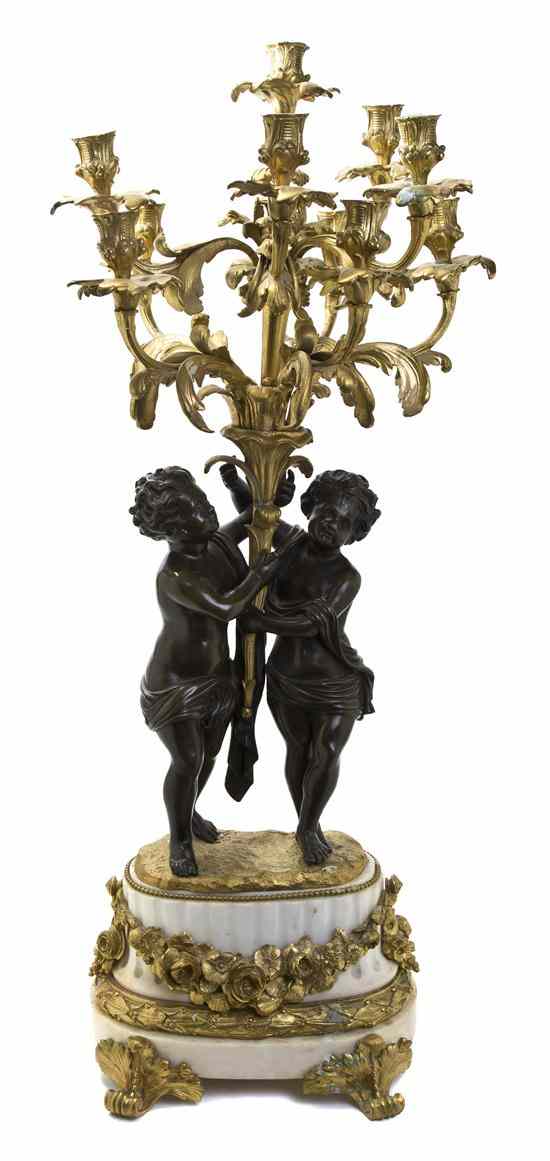 Appraisal: A Louis XV Style Gilt and Patinated Bronze Ten-Light Figural