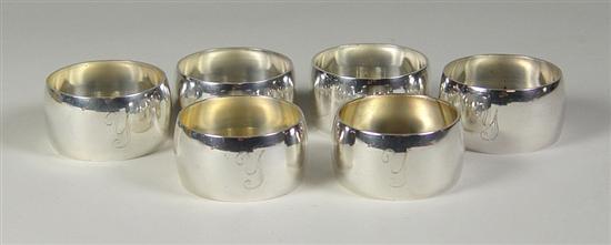 Appraisal: Set of Six Tiffany Sterling Napkin Rings Marked Tiffany Co