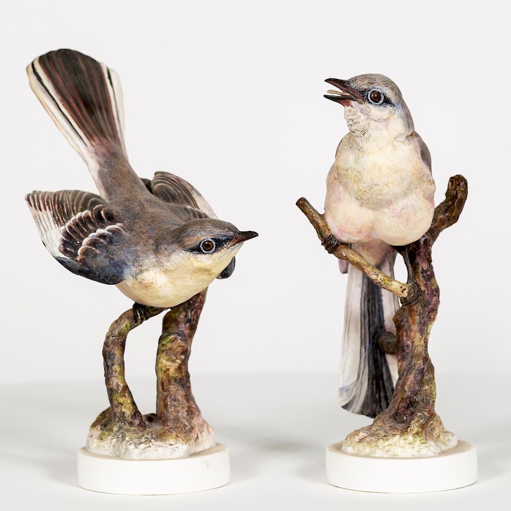 Appraisal: Pair of Doughty Mocking-Bird Bisque Figurines Dorothy Doughty Italian -