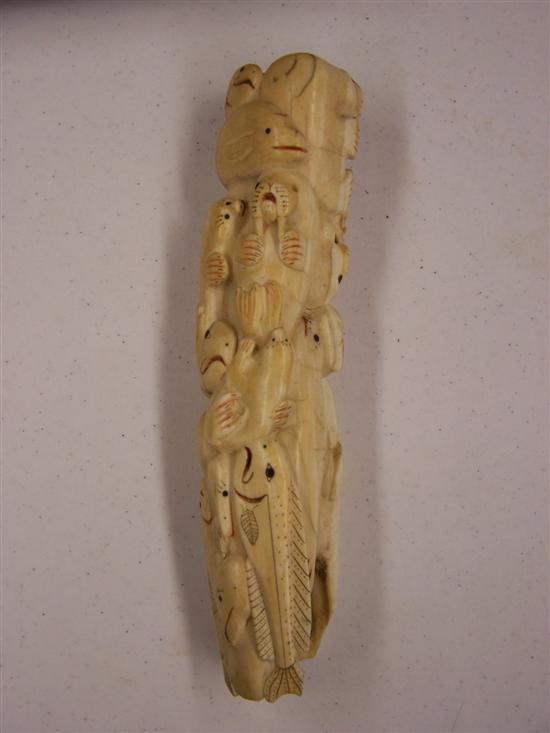 Appraisal: Bone carved totem '' h from Nunivak Island off of