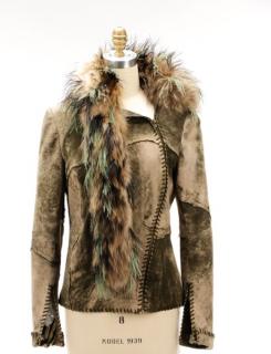 Appraisal: Roberto Cavalli Suede and Raccoon Fur Coat Roberto Cavalli Italian