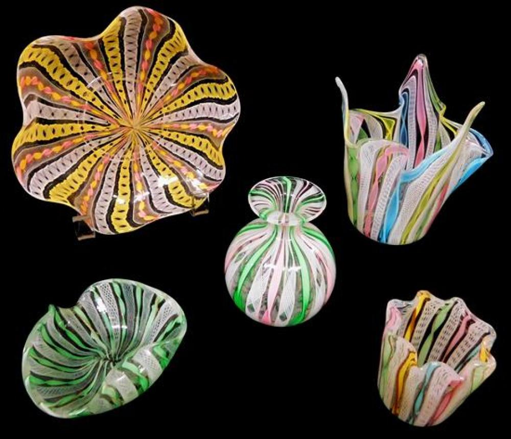 Appraisal: ART GLASS Five pieces of Venetian glass with green or