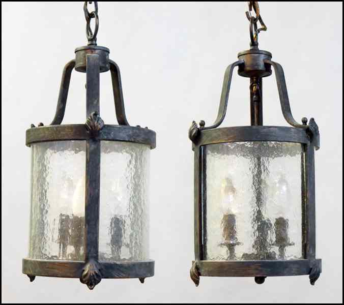 Appraisal: PAIR OF BRUSHED METAL AND GLASS HANGING FIXTURES '' x