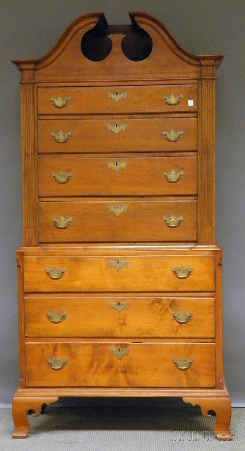 Appraisal: Chippendale Maple and Birch Bonnet-top Chest-on-Chest ht wd in