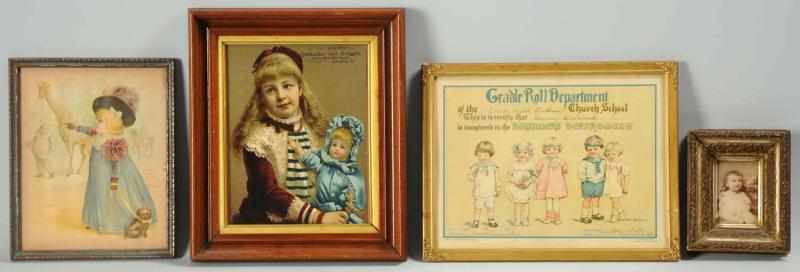 Appraisal: Lot of Antique Framed Pictures Cradle Roll Department promotion certificate