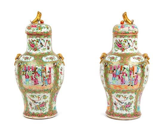 Appraisal: A Pair of Chinese Export Rose Medallion Porcelain Covered Vases