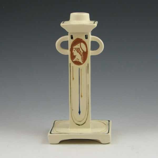 Appraisal: Weller Cameo Creamware candlestick Unmarked Mint '' tall