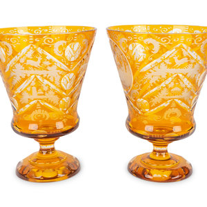 Appraisal: A Pair of Bohemian Amber Cut-to-Clear Footed Vases TH TH