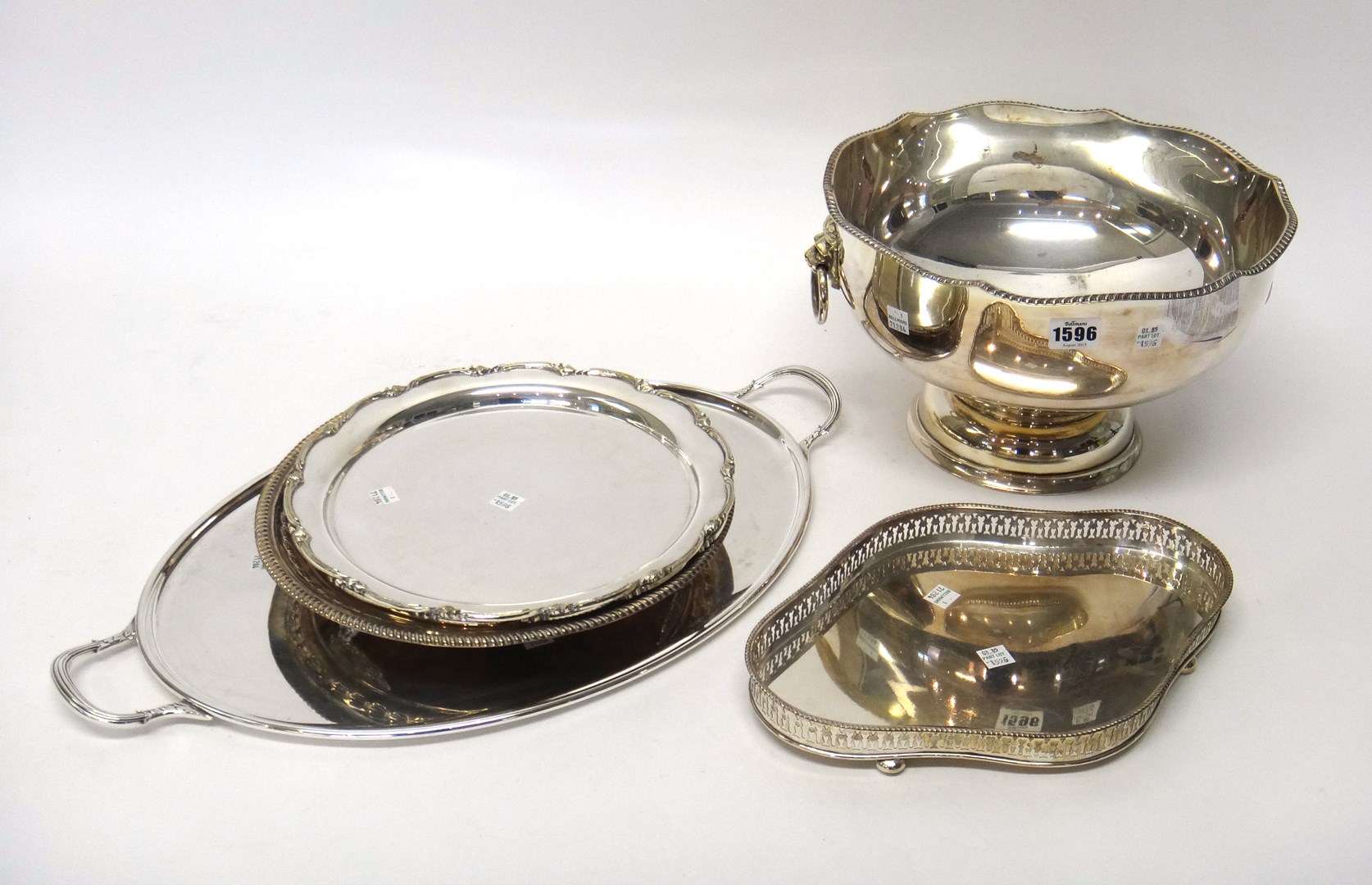 Appraisal: Plated wares comprising a twin handled punch bowl with lion