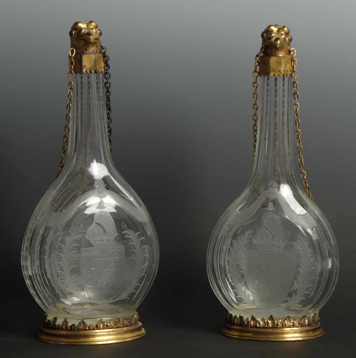 Appraisal: Fine Pair of Cut Engraved Decanters Fine Pair of Cut