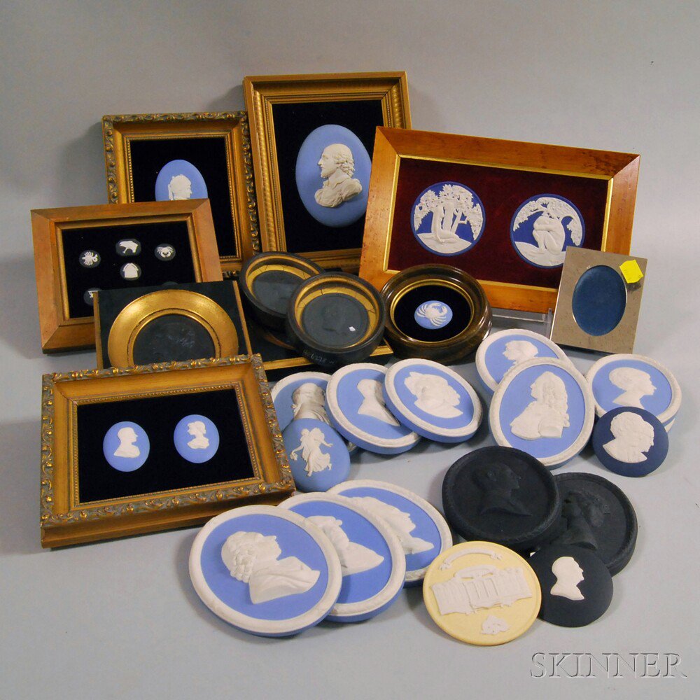 Appraisal: Thirty-five Wedgwood Medallions including two framed black basalt titled Otho