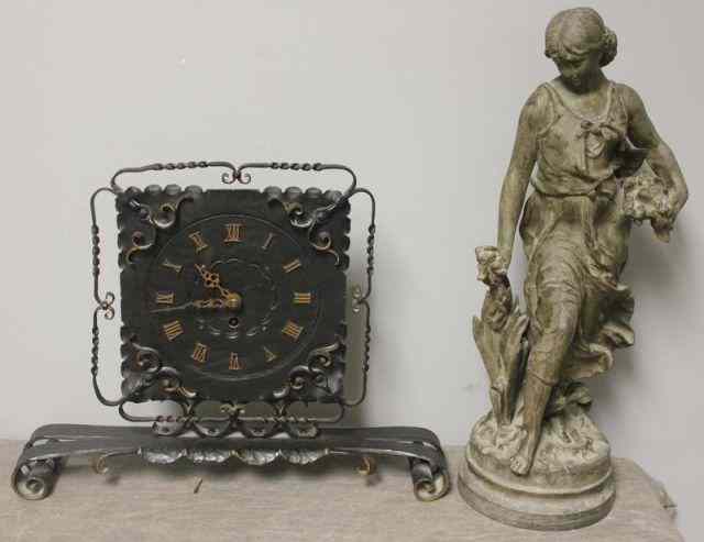 Appraisal: Pieces German Arts Crafts Iron Mantel ClockTogether with a Late