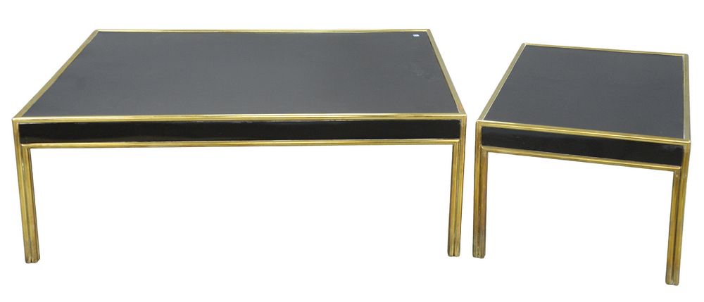 Appraisal: Two Maison Jansen Tables black lacquered with brass trim large